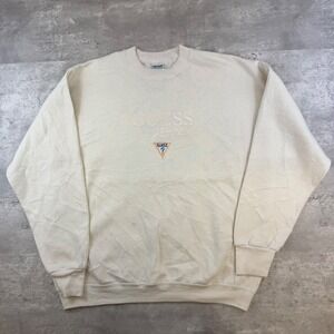 Vintage Guess by Georges Marciano Sweatshirt XL Cream Embroidered USA Made